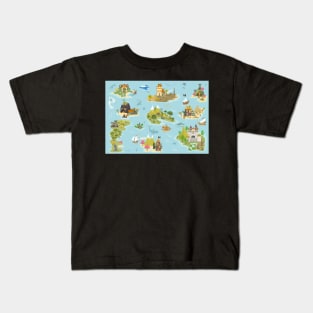 Pirate islands in hand drawn cartoon style Kids T-Shirt